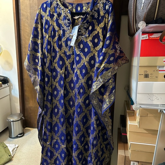 Soft Surroundings Blue and Gold Embroidered Top - Picture 4 of 6